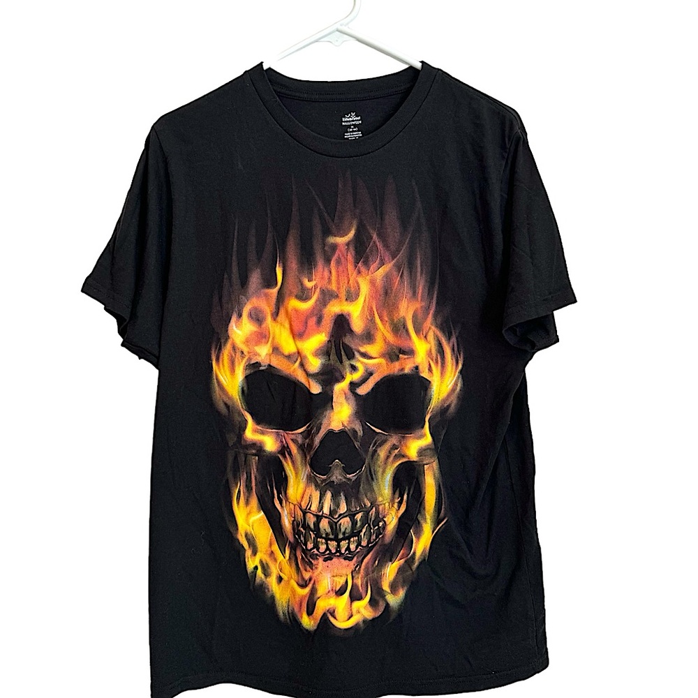 Y2K Liquid Flame Skull T Shirt Mens Medium Tee Vintage